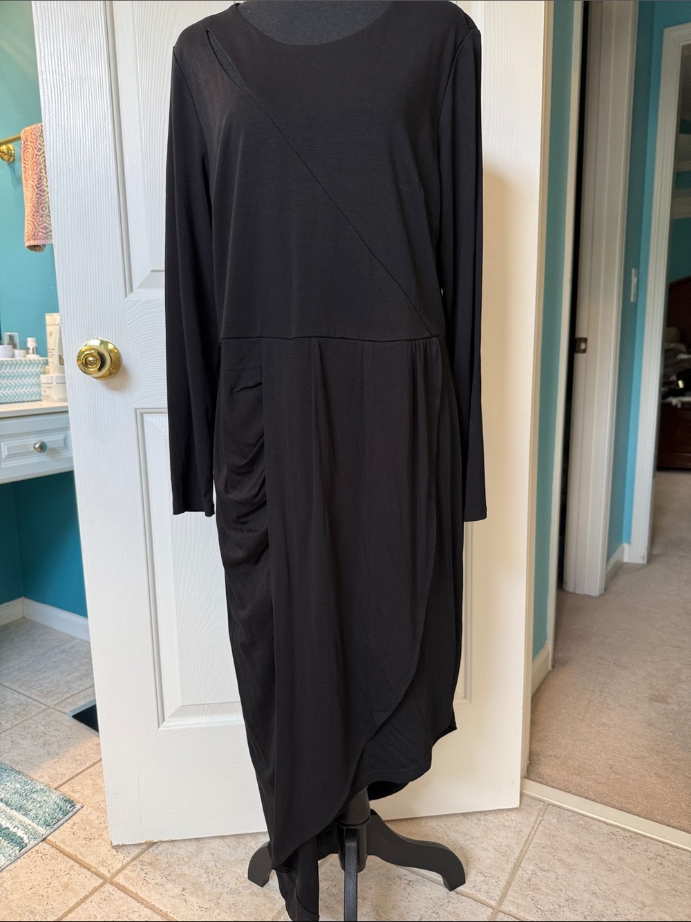 City Chic Wrapped Up Black Asymmetrical Ruched Midi Dress